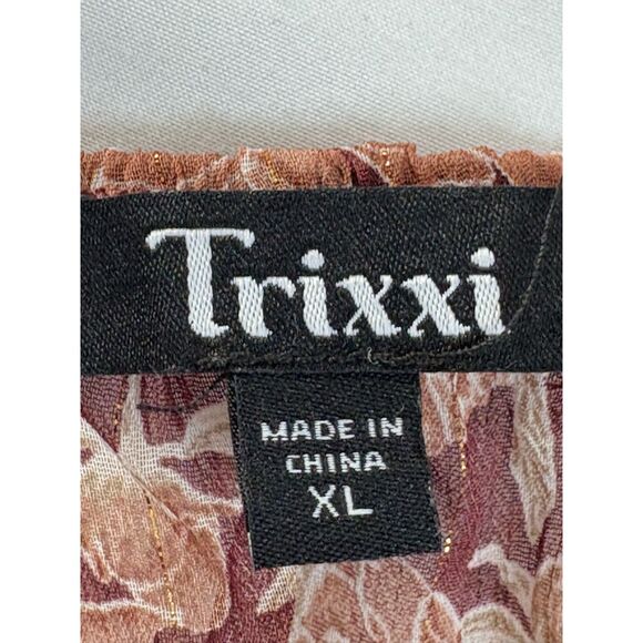 Trixxi Ruffle Fit n Flare Dress Floral Burgundy Brown Prairie Cottage XL Tiered - Picture 8 of 11